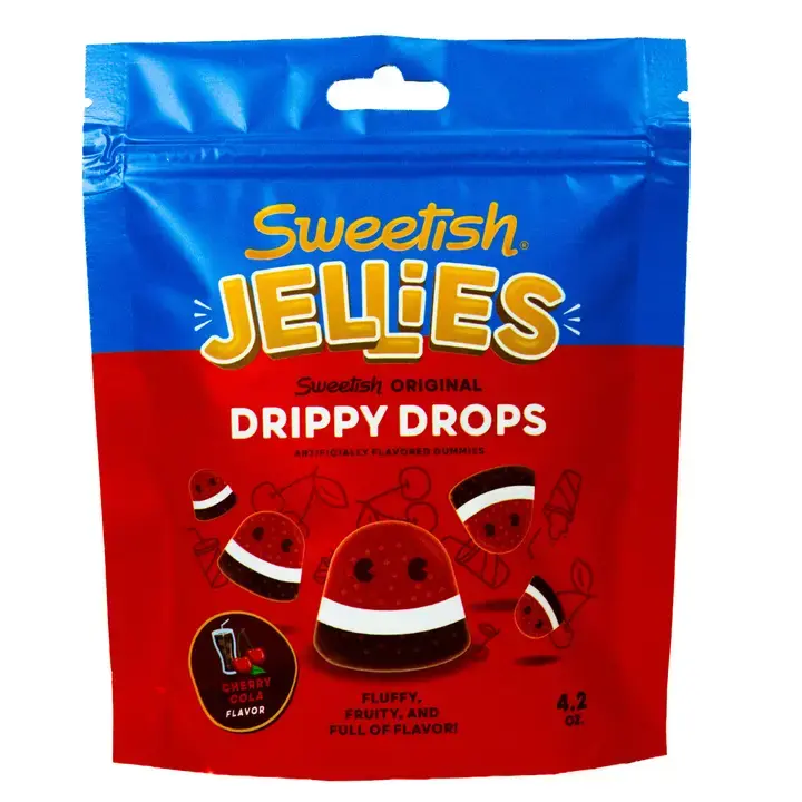 Sweetish Jellies: Drippy Drops Cherry Cola Foamy Gummies 4.2oz bag