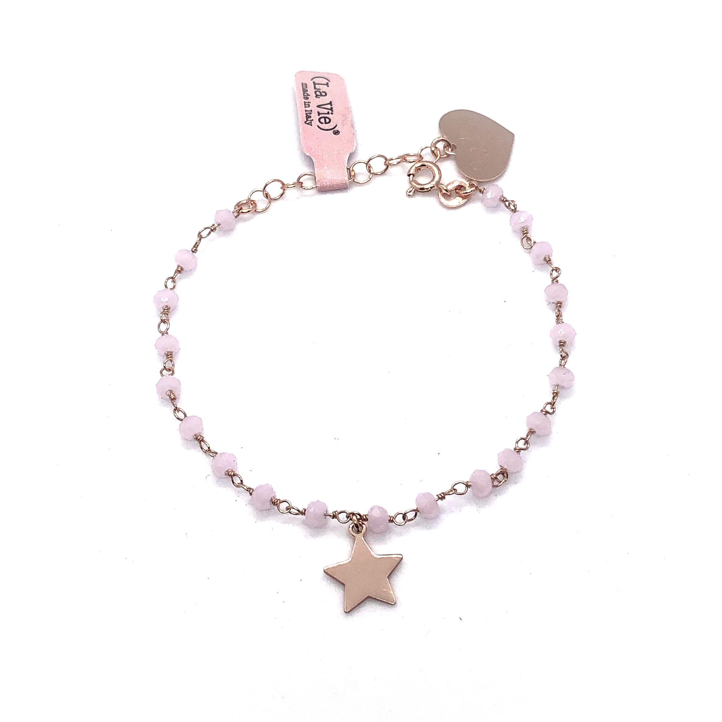 La Vie - BRACCIALE ROSARIO CHARM STELLA ROSA ARGENTO 925 BAGNATO OROROSA