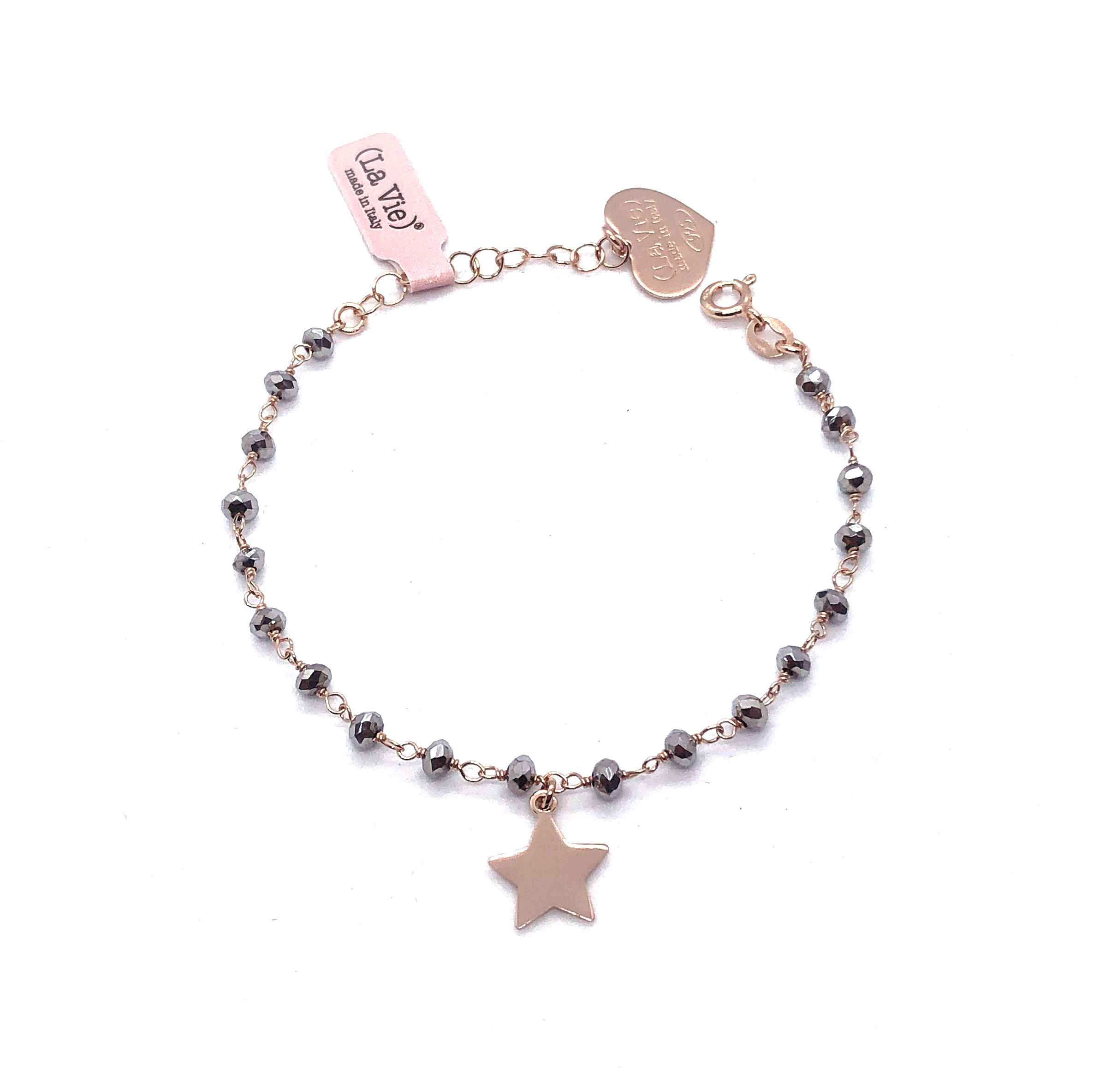 La Vie - BRACCIALE ROSARIO CHARM STELLA EMATITE ARGENTO 925 BAGNATO ORO ROSA