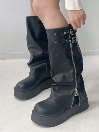 ベルト付き 厚底 ルーズカバーブーツ