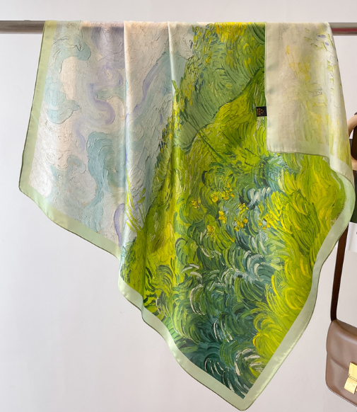Thumbnail: MULBERRY SILK SCARF OIL PAINTING