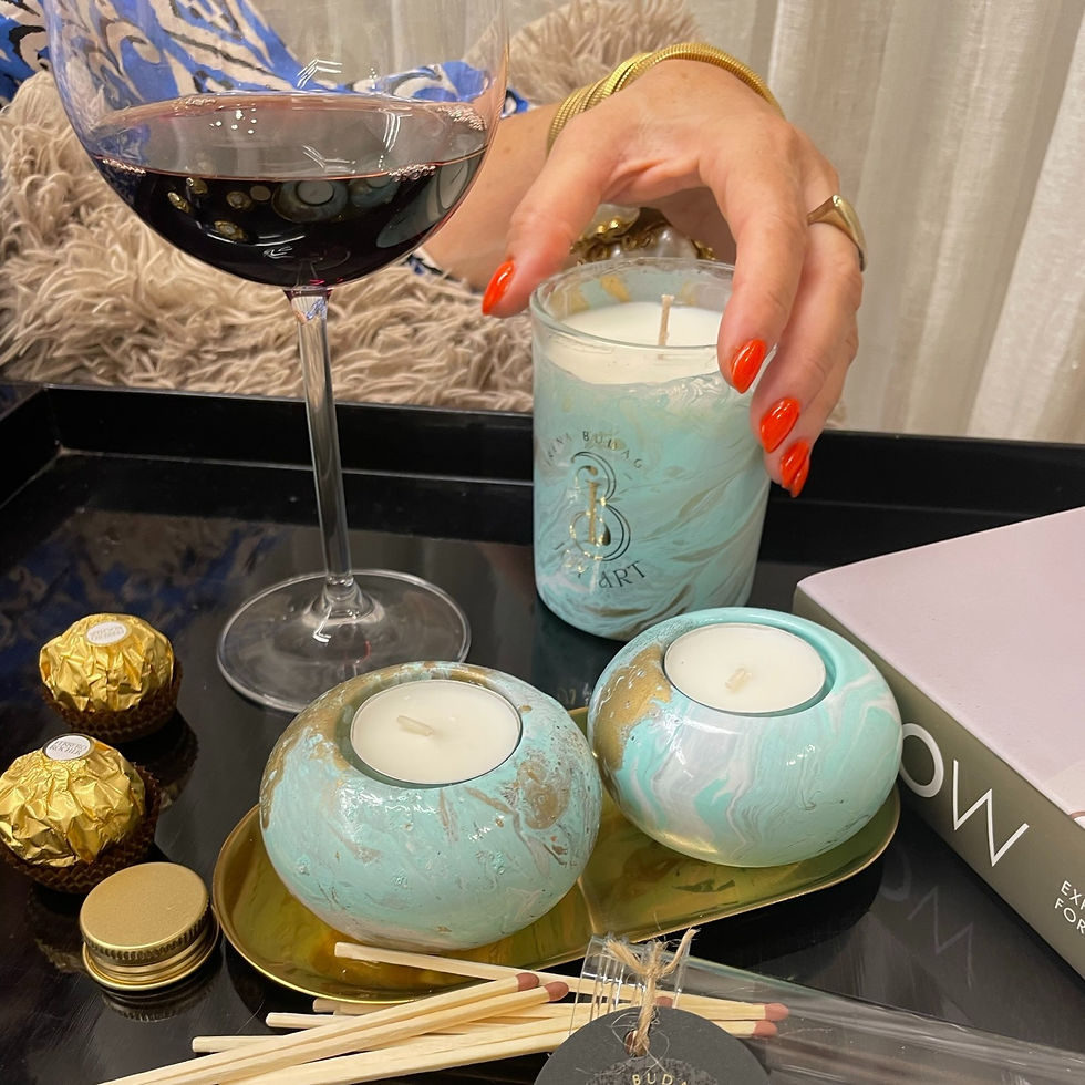 תמונה ממוזערת: turquoise  and gold candle holders and candle set