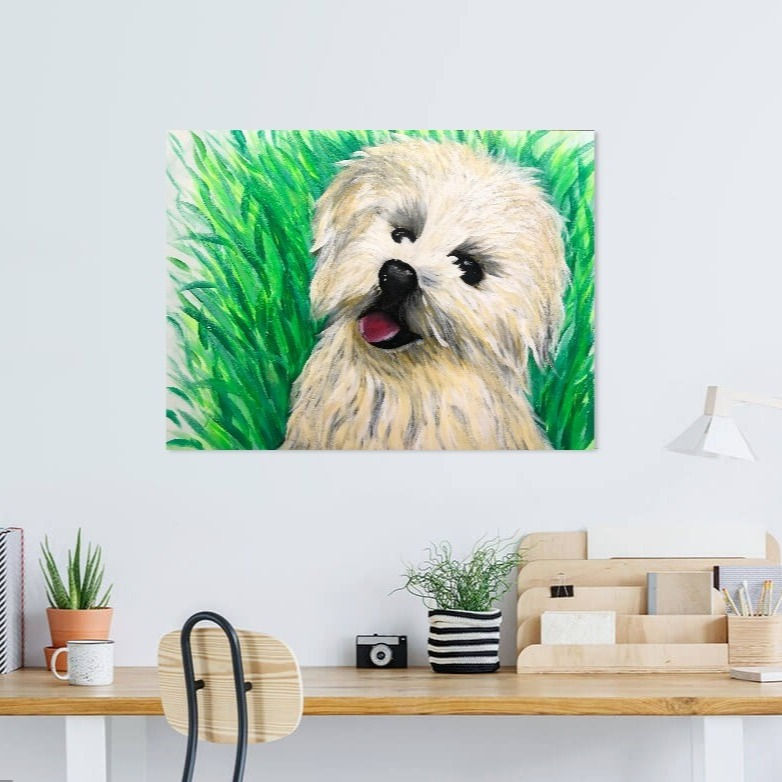 תמונה ממוזערת: painting of a dog, in a large modern room above a working desk