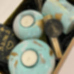 תמונה ממוזערת: torquise and gold marble candle holders and  candle  set