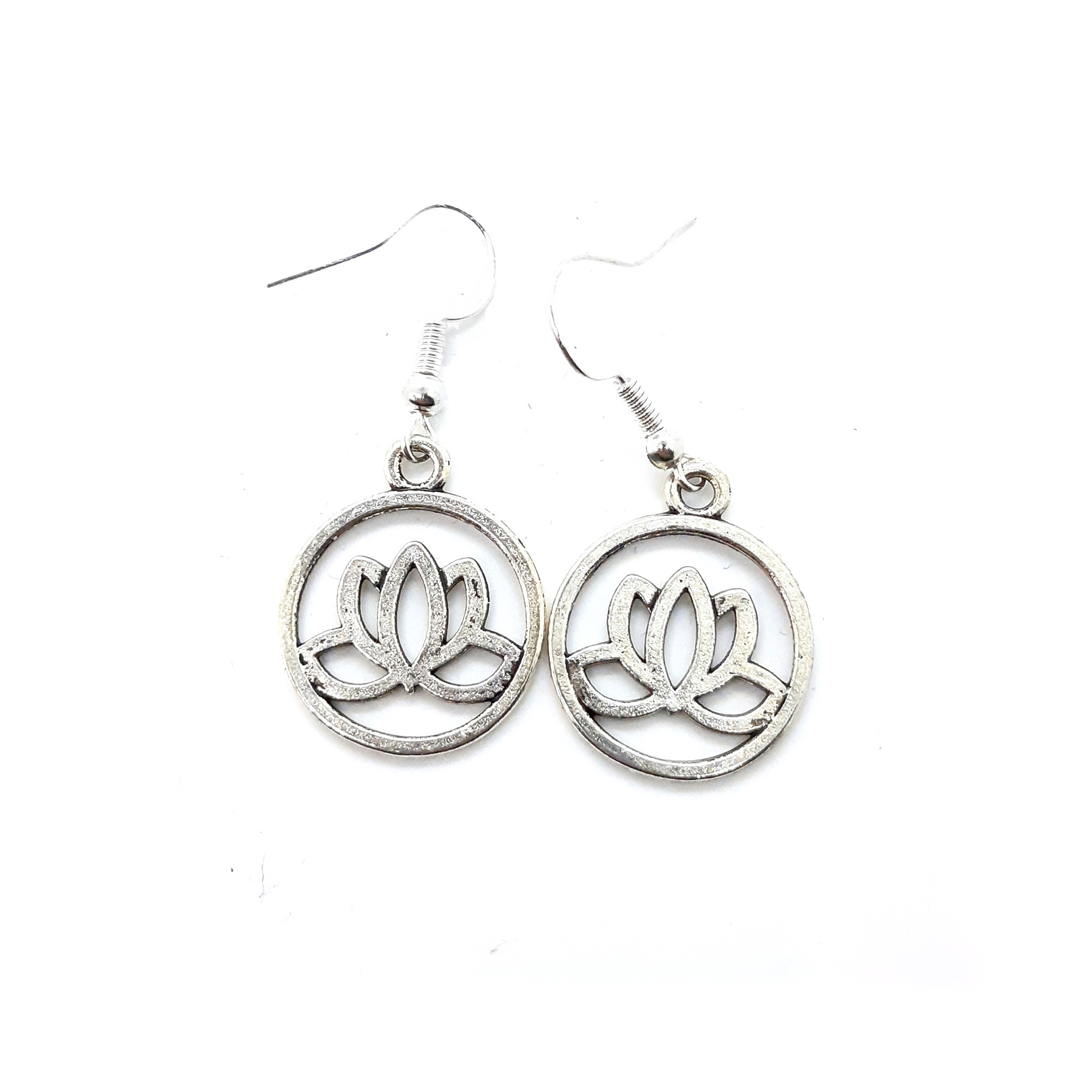 Silvertone Lotus Earrings