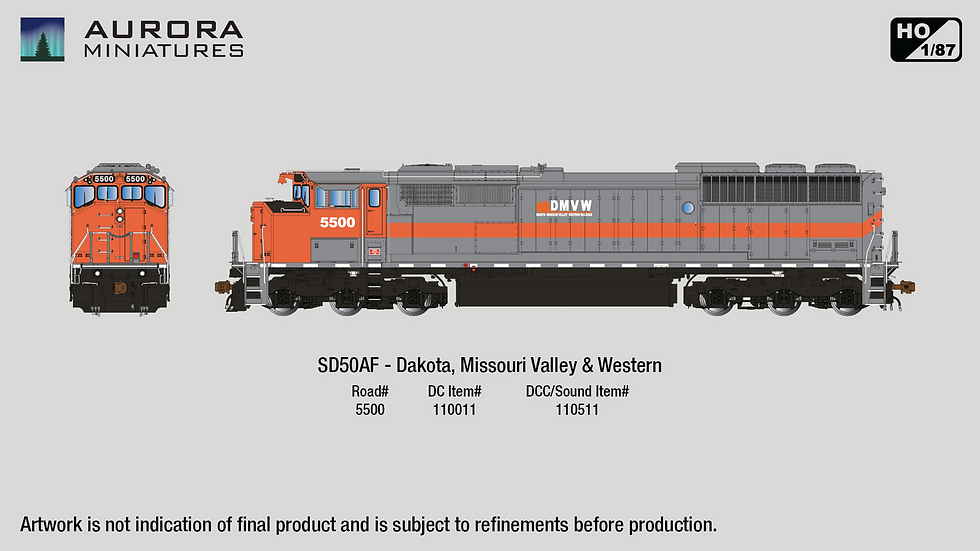 Aurora DMVW GMDD SD50AF Dakota Missouri Valley #5500 HO Model #110511 DCC Sound