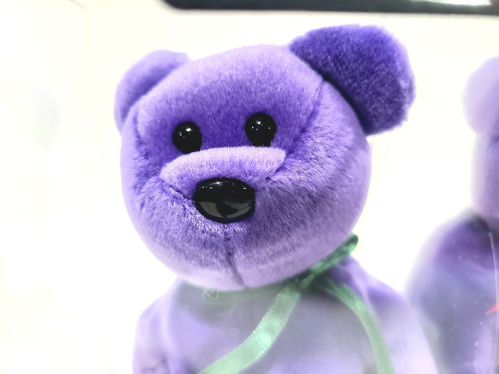 Thumbnail: Ty Beanie Babies Violet Employee Teddy Bear Red & Green Ribbon Set TBB MQ!