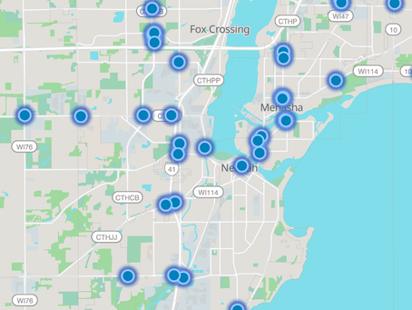 Screenshot from the website DeFlock showing citizen reported cameras in the Fox Valley WI