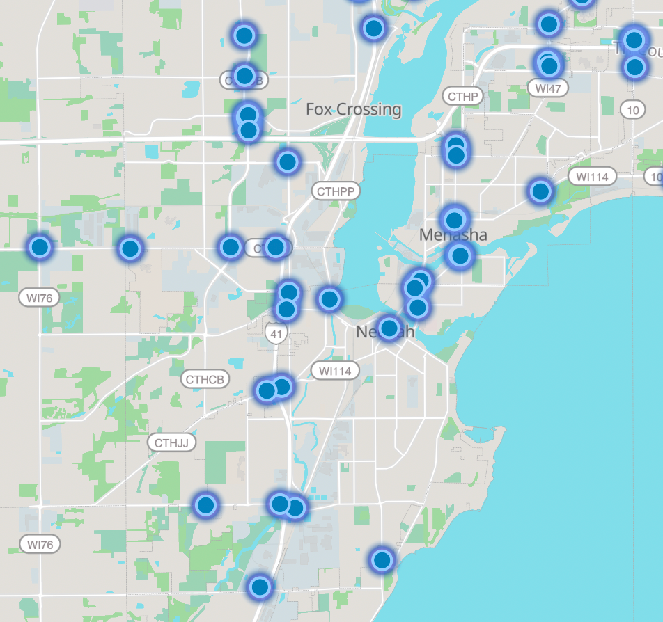 A map from the website DeFlock showing every citizen reported camera in our local community. This is why I am concerned with Flock Cameras.