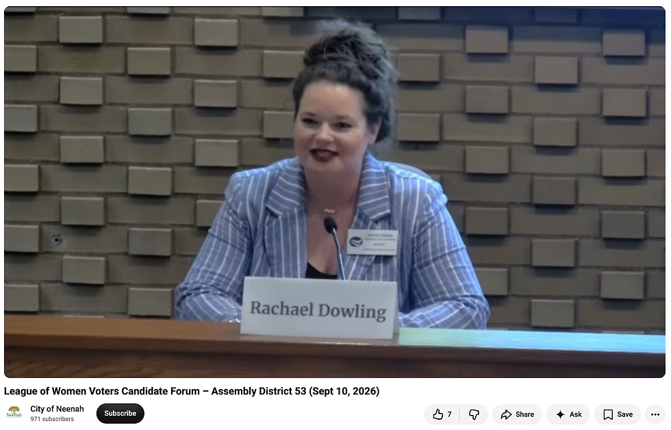 Screen grab from the League of Women Voters Candidate Forum for the WI Assembly District 53