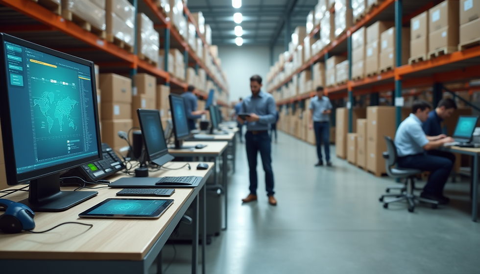 Warehouse worker using handheld scanner for IT asset inventory management