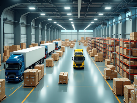 Food distribution warehouse with refrigerated storage and efficient inventory handling