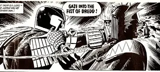 judge dredd punching a man so hard his fist goes through his skull