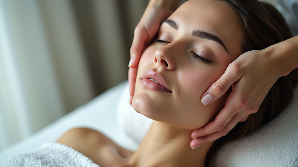 Close-up view of a woman performing a facial massage technique