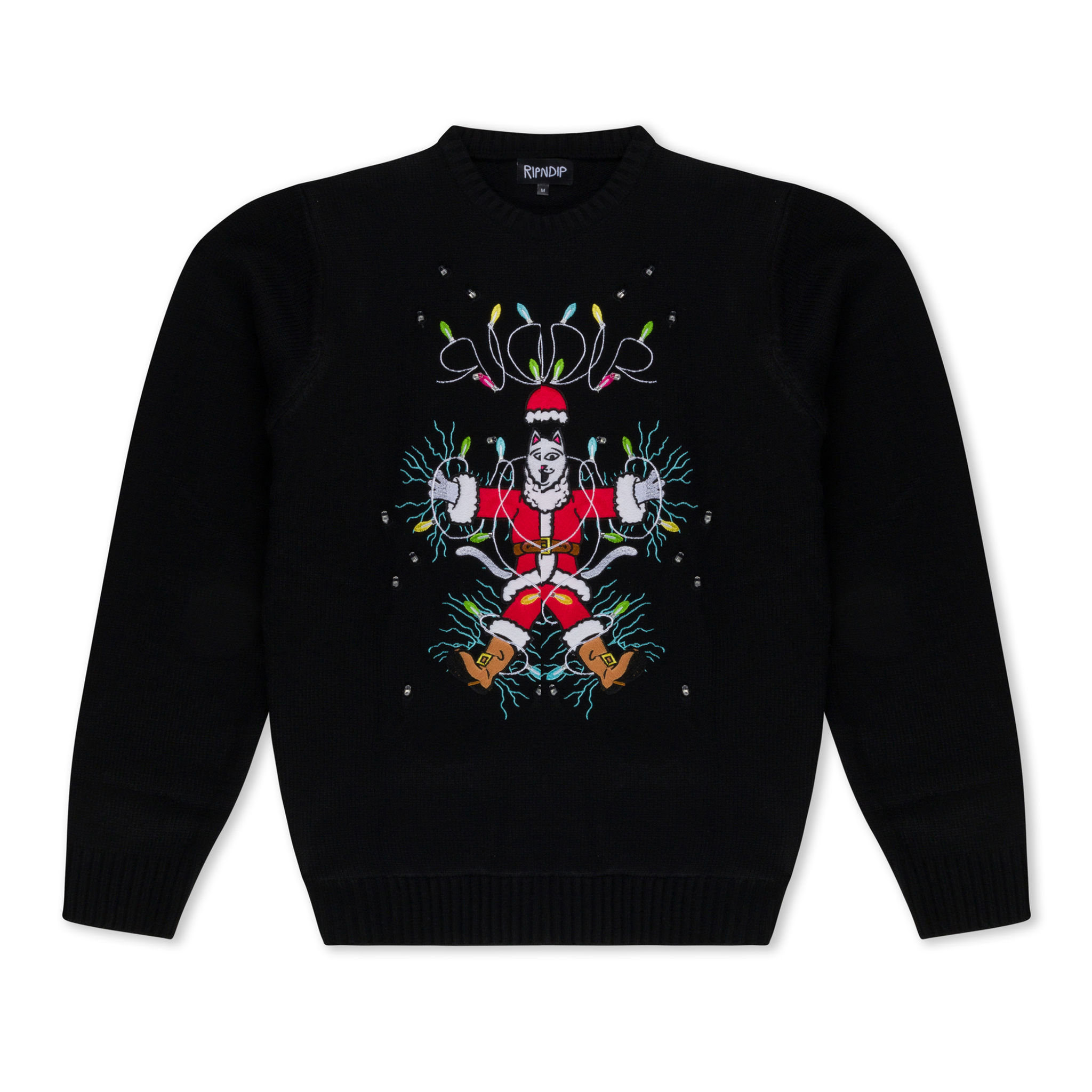 RipNDip Electrifying Santa Knit Black Sweater