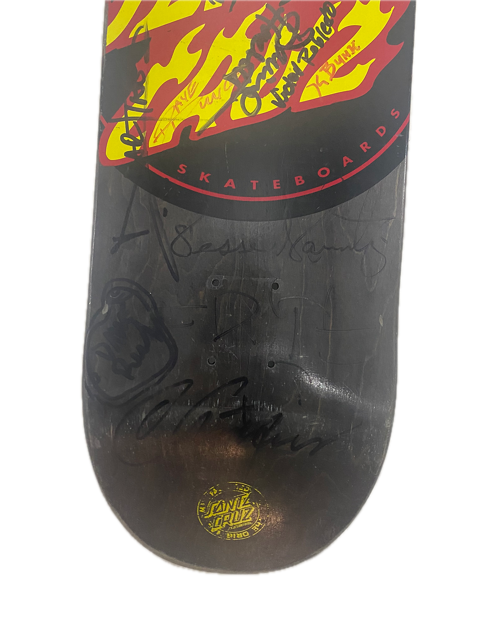 Thumbnail: Santa Cruz Flames Logo Grey 8.75in Used Signed Pros Skateboard Deck