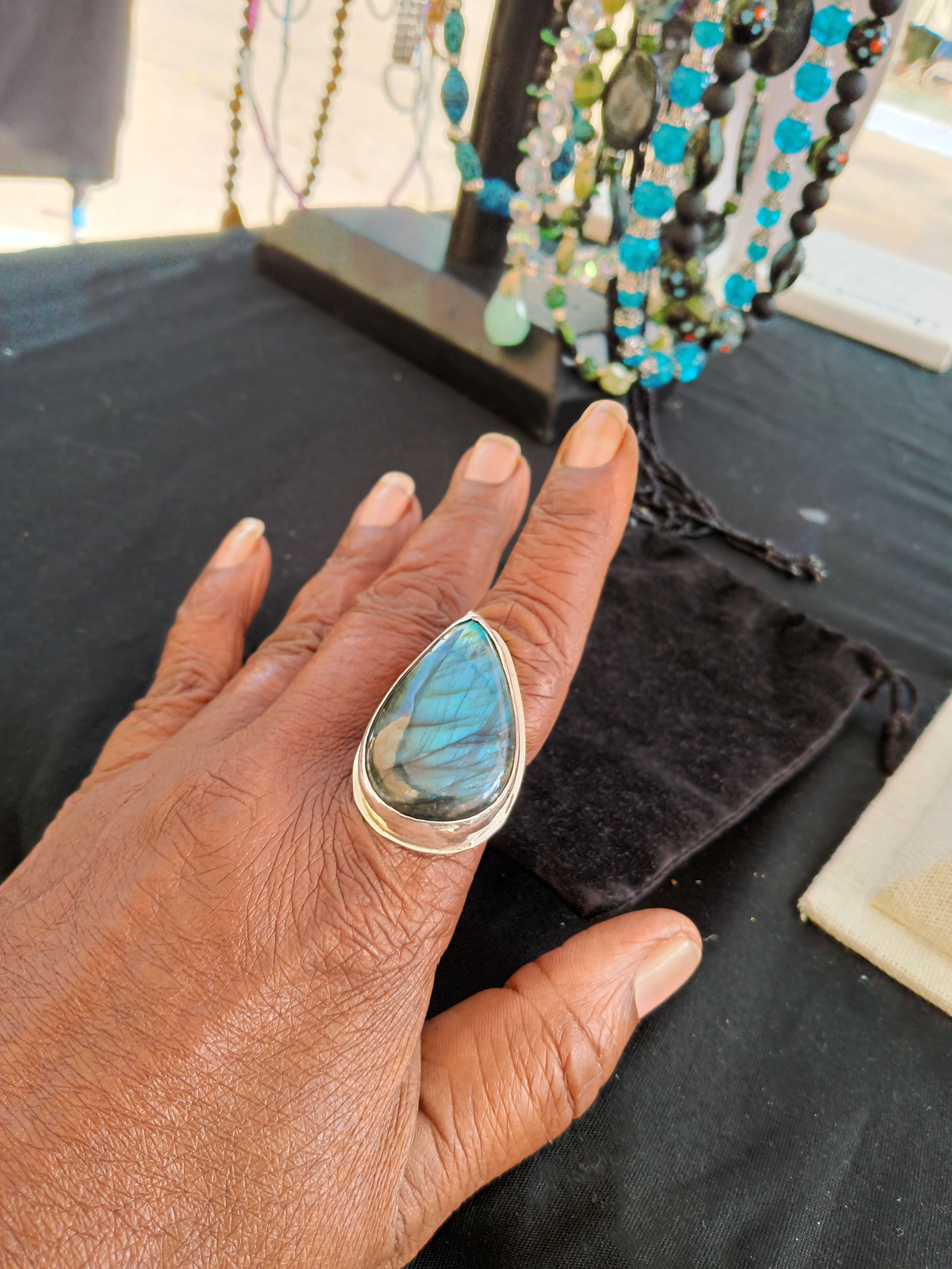 Labradorite Silver Ring, Size 9