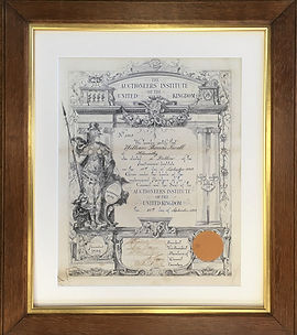 Restored antique oak picture frame with gold slip, conservation mounted cetificate and reglazed with anti UV glass.