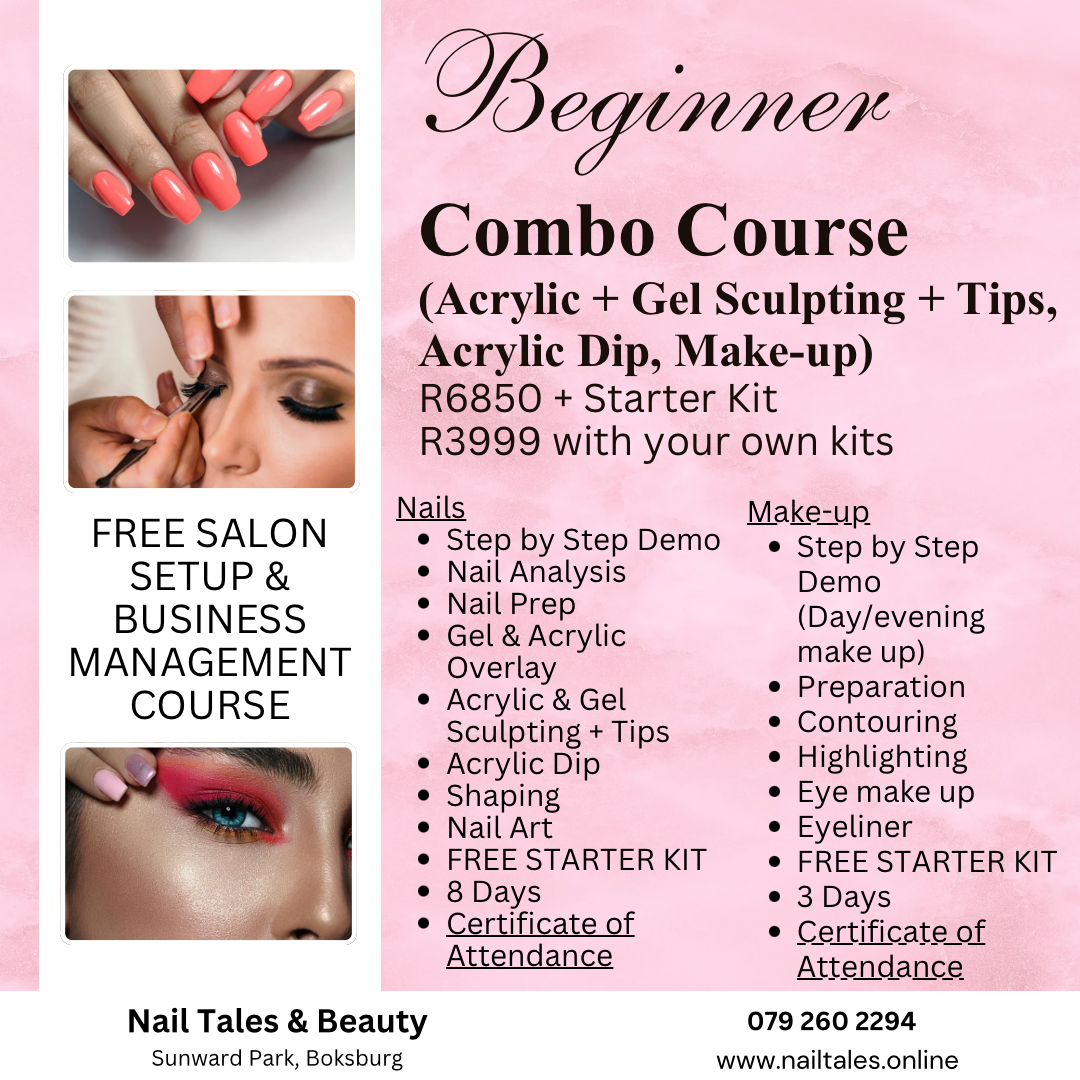 Beginner Acrylic + Gel, Dip Nail Course (Sculpting/Overlays) + Make-up