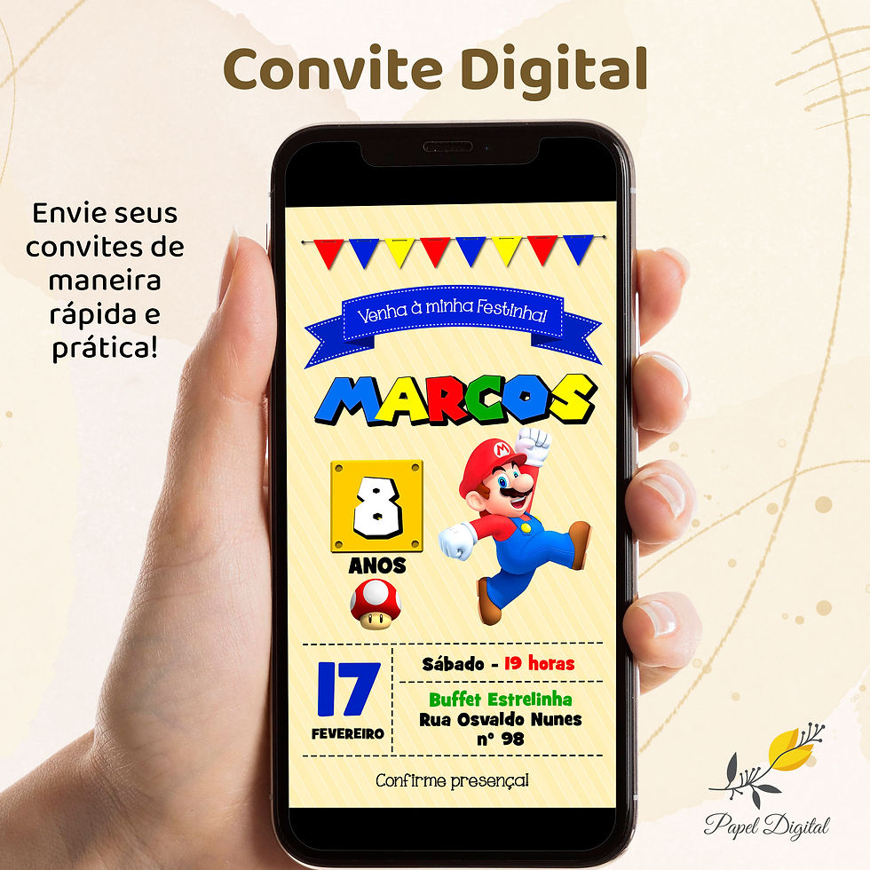 Convite Digital Super Mario Modelo 3