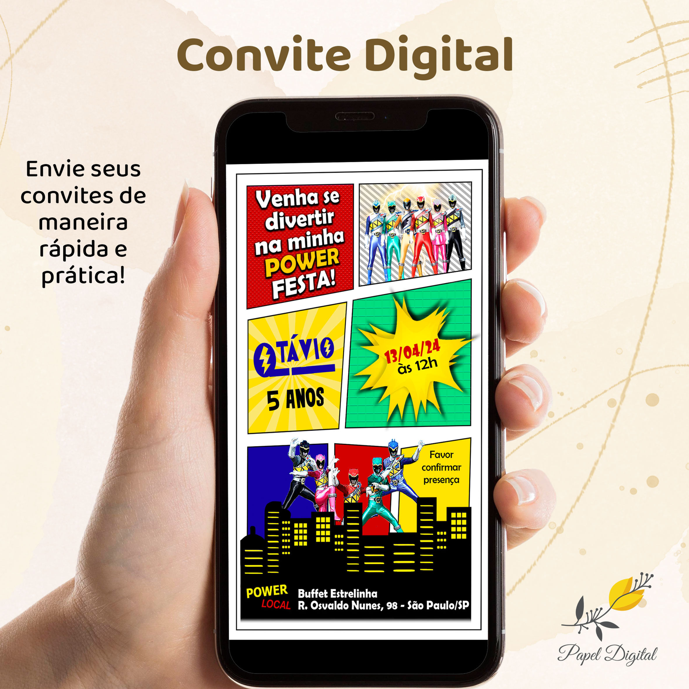 Convite Digital Power Rangers Modelo 5