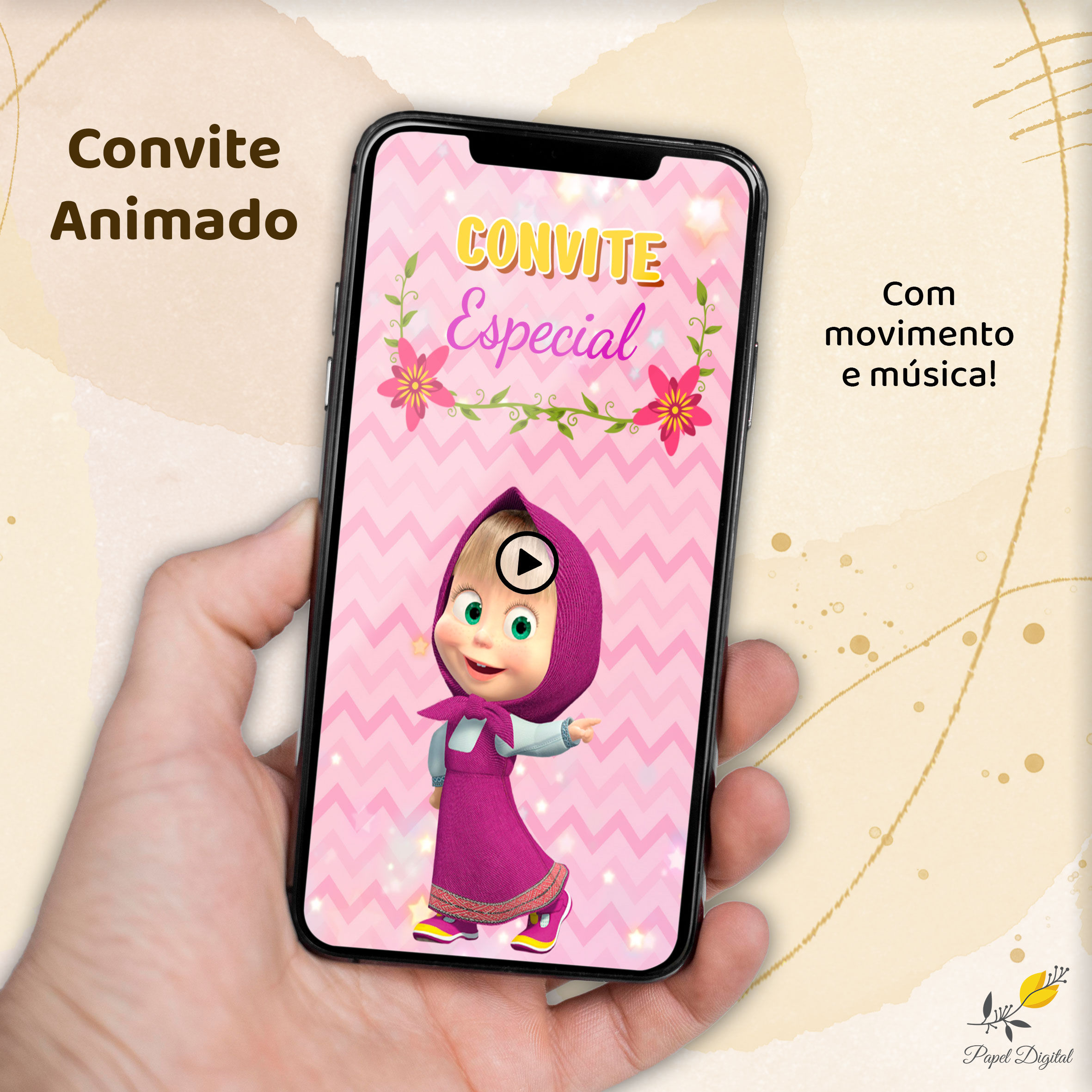 Convite Animado Masha e o Urso Modelo 2