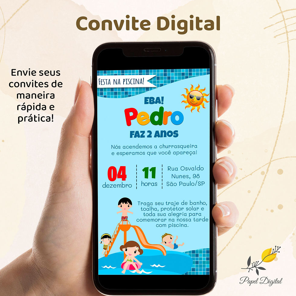 Convite Digital Festa na Piscina Modelo 1