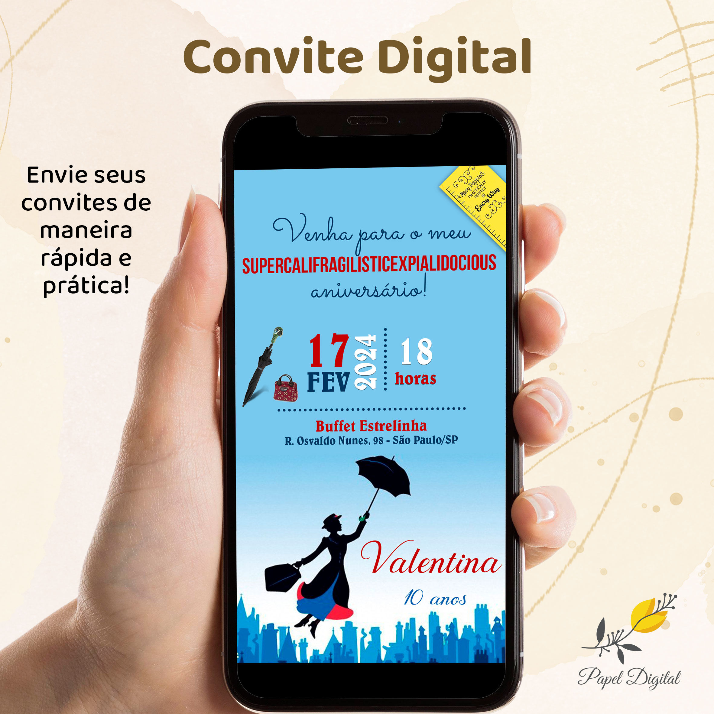 Convite Digital Mary Poppins