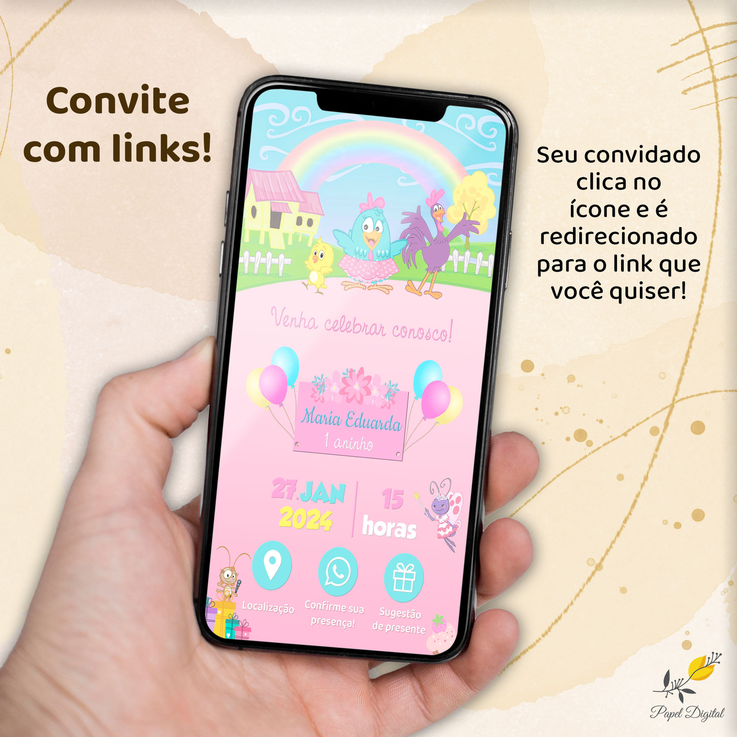Convite Interativo Galinha Pintadinha Rosa
