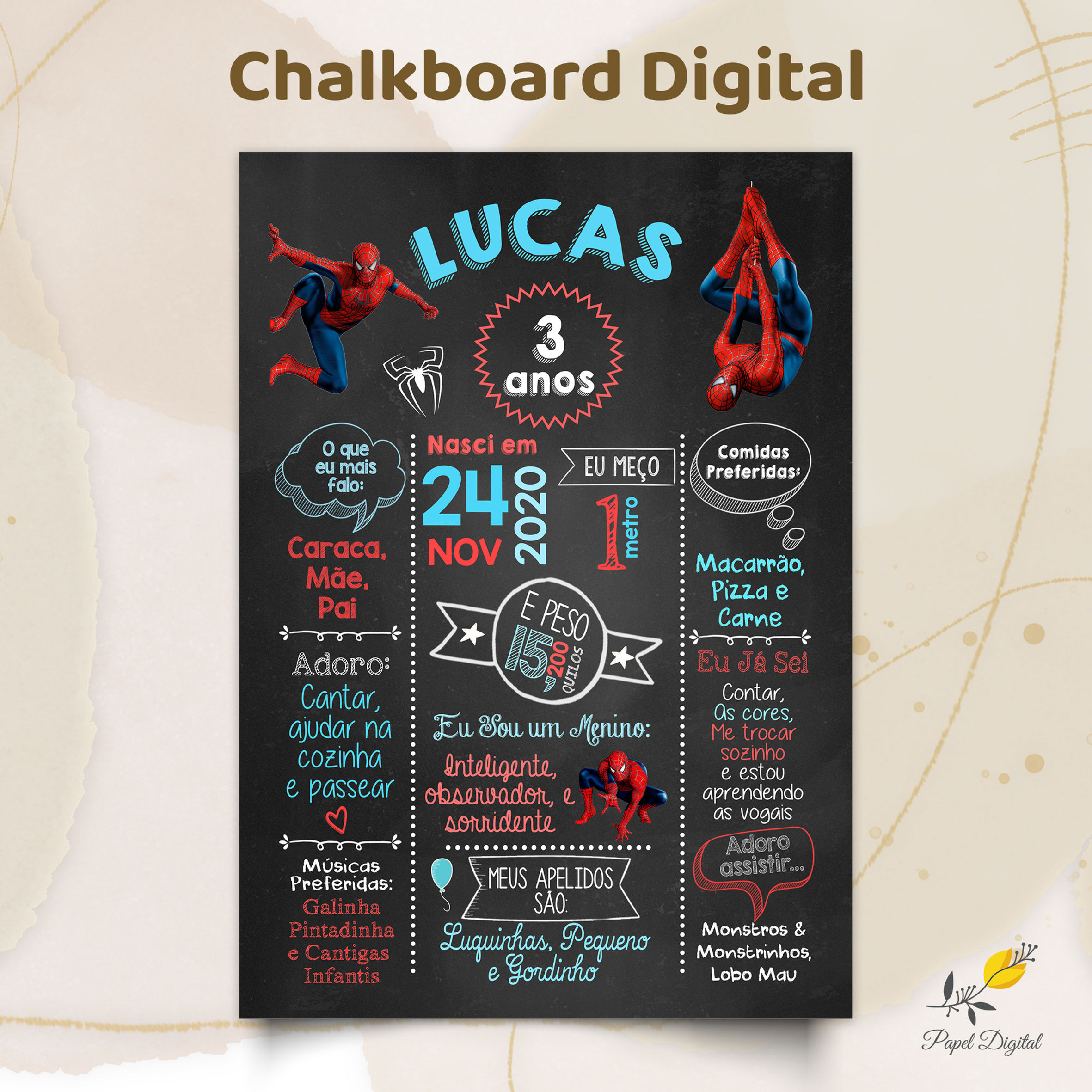 Chalkboard Digital Homem Aranha Modelo 1