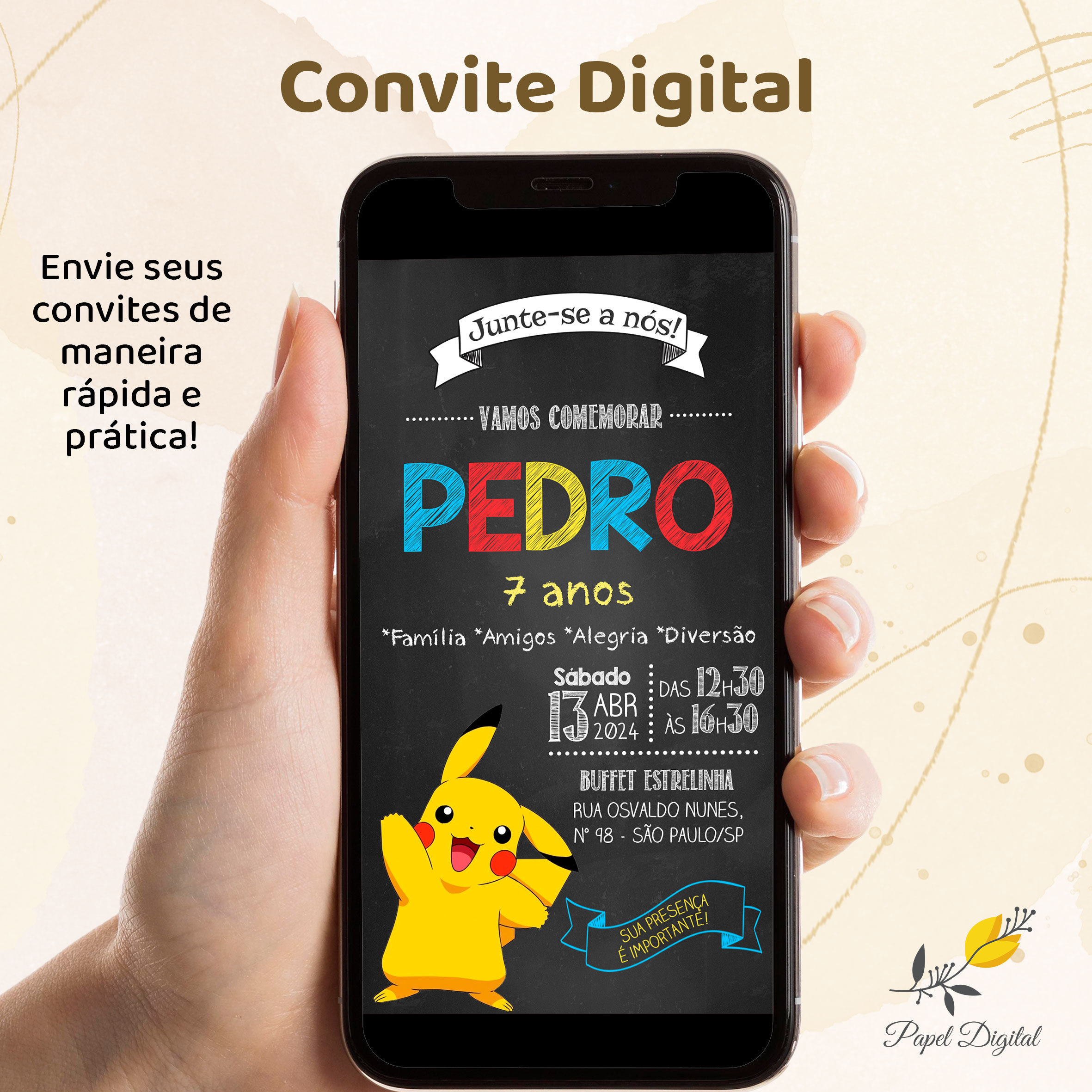 Convite Digital Pokemon Modelo 2