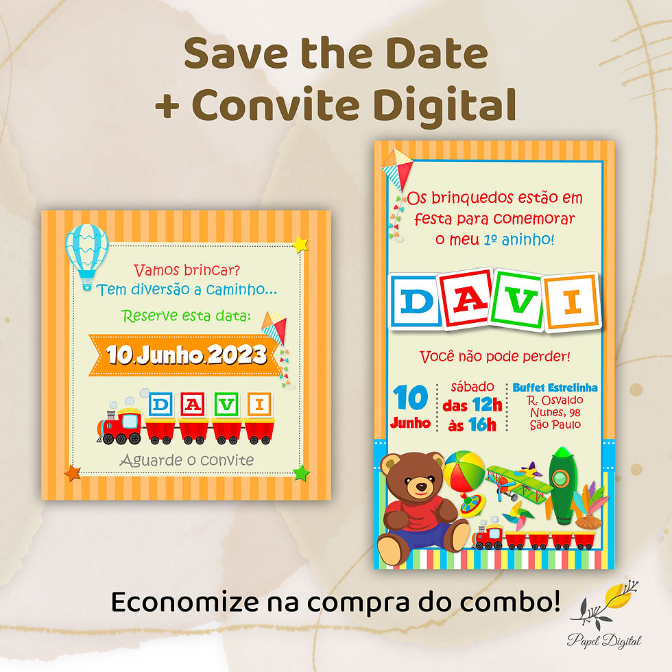 Save the Date + Convite Digital Brinquedos