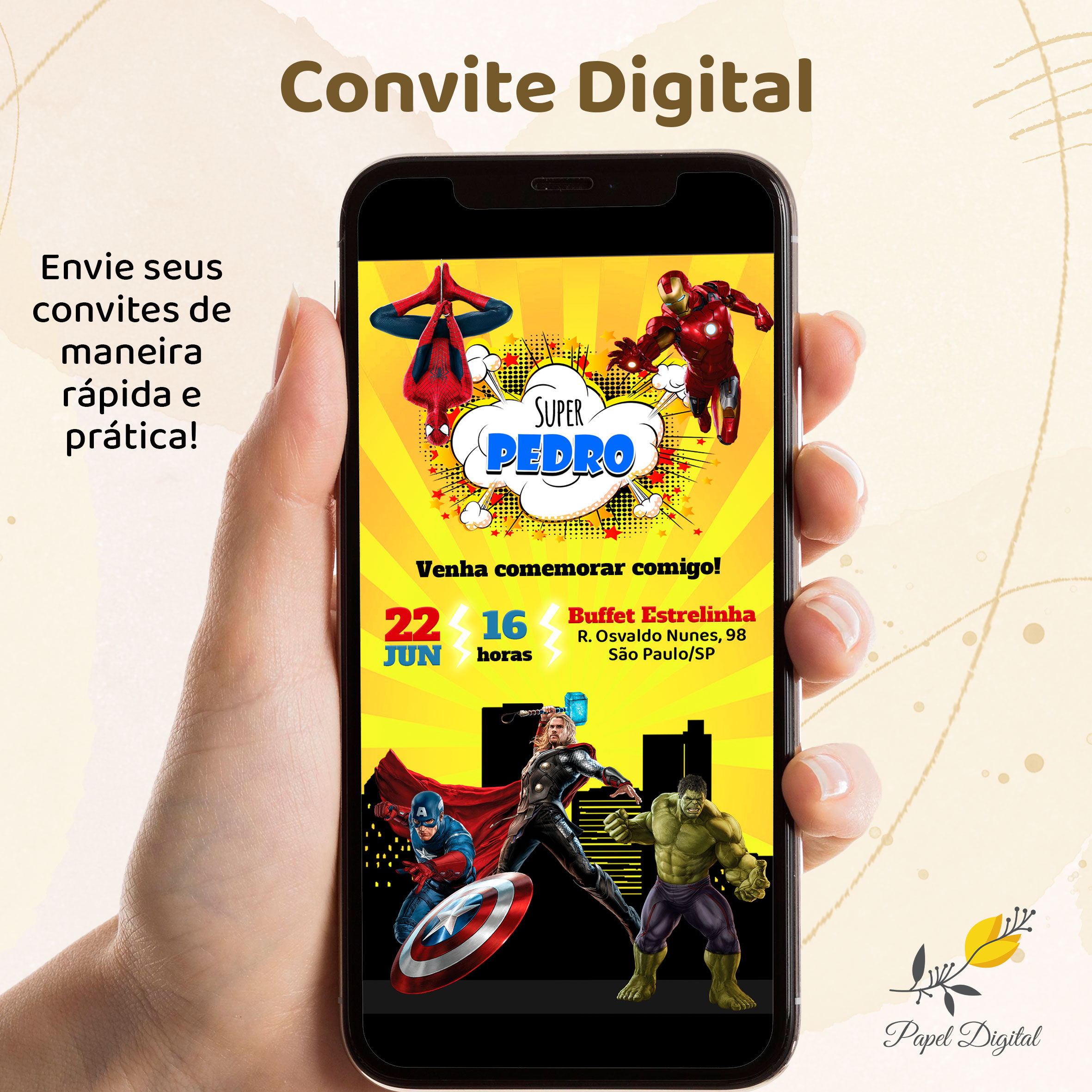 Convite Digital Vingadores Modelo 3