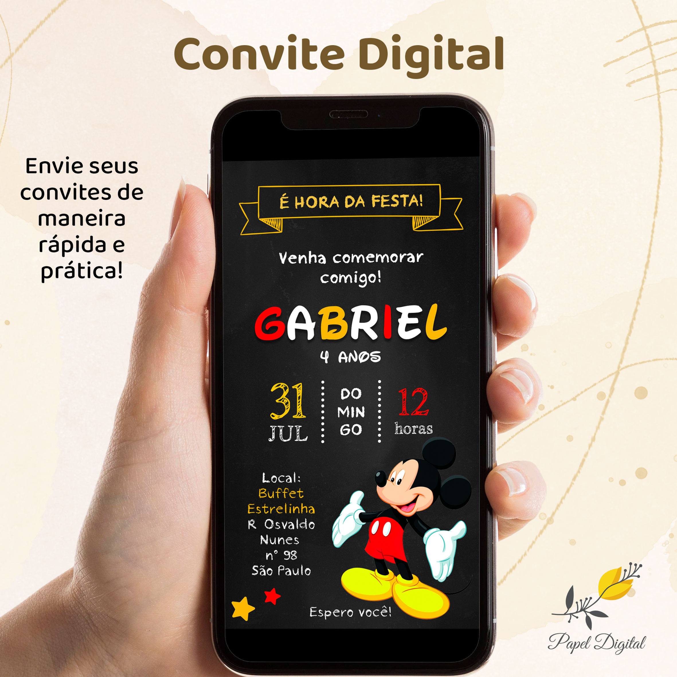 Convite Digital Mickey Modelo 3