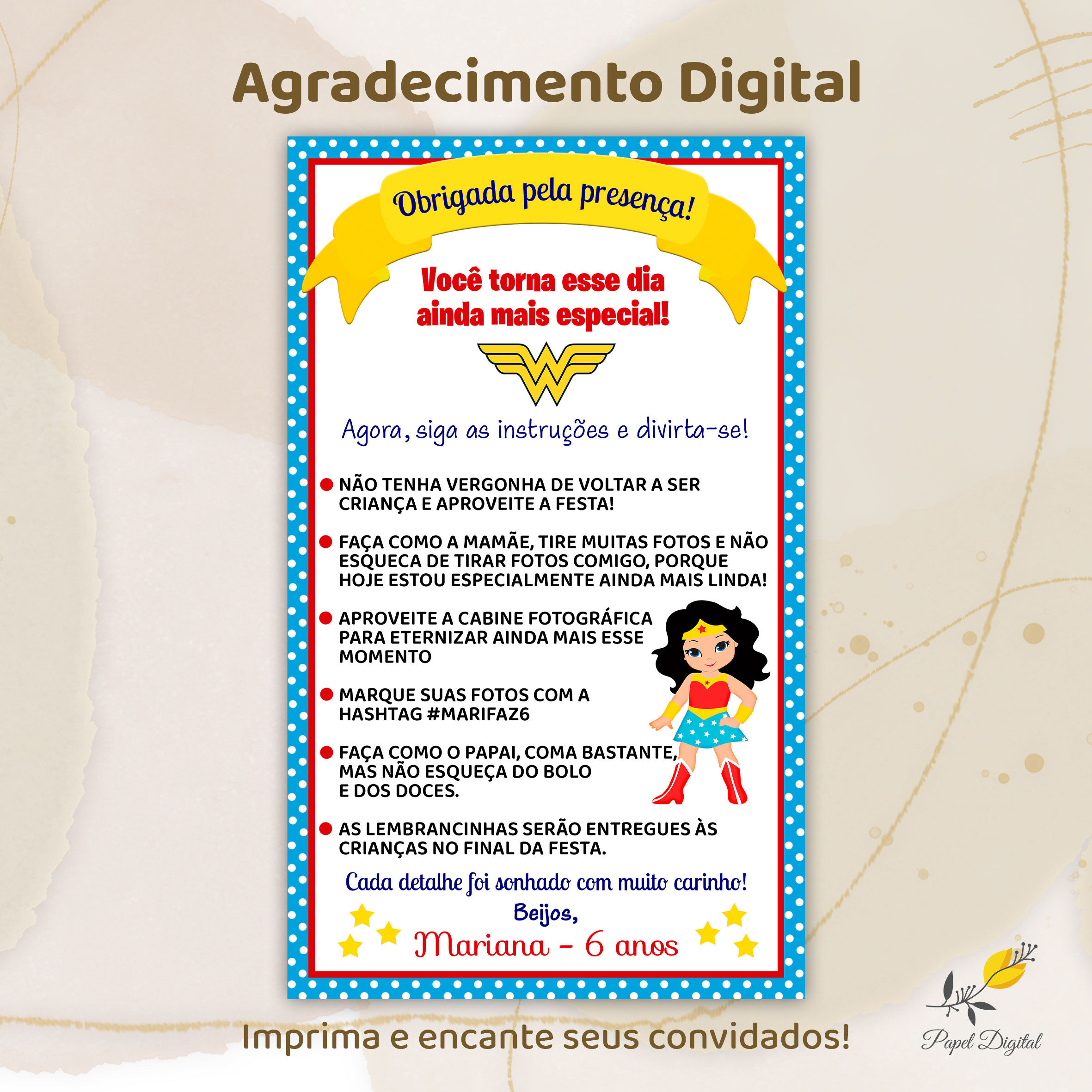 Agradecimento Digital Mulher Maravilha
