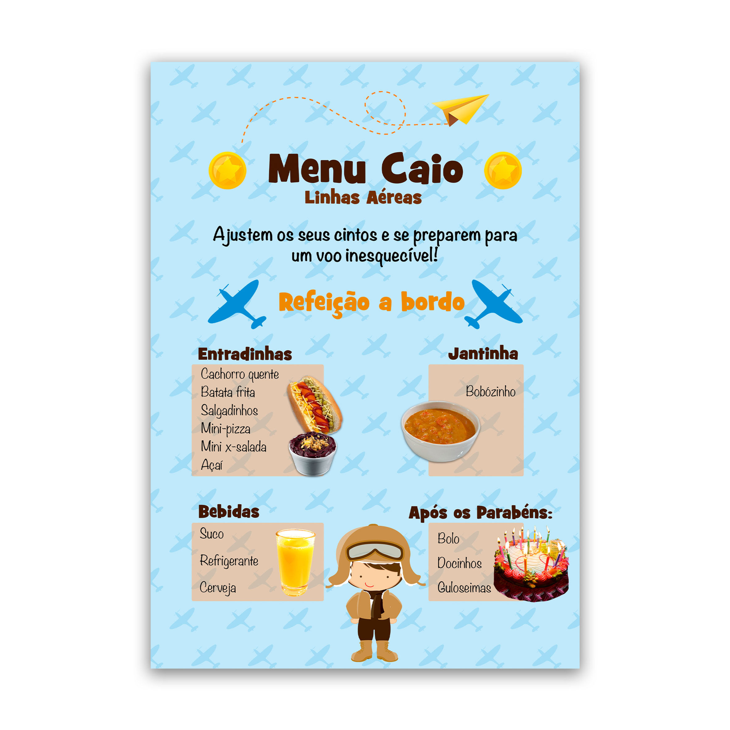 Cardápio para Festa Infantil Aviador