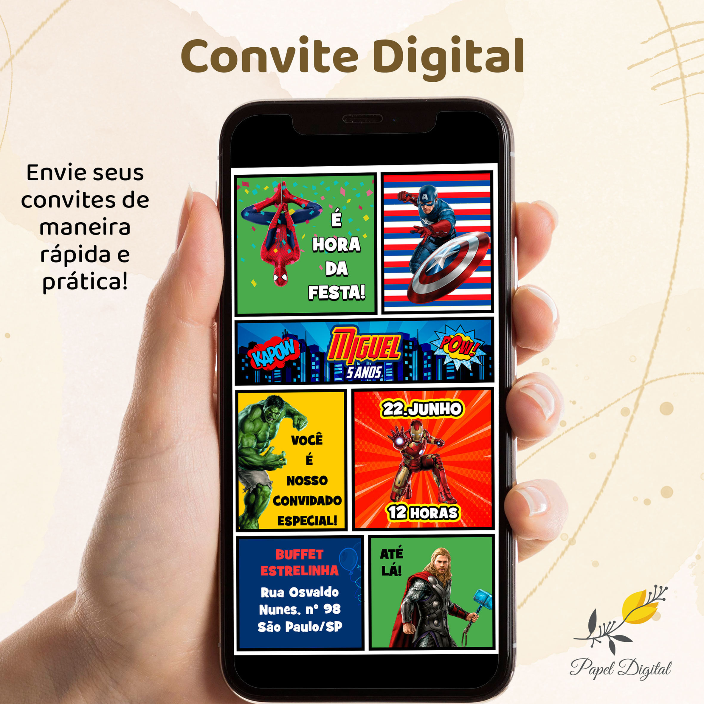 Convite Digital Vingadores Modelo 7