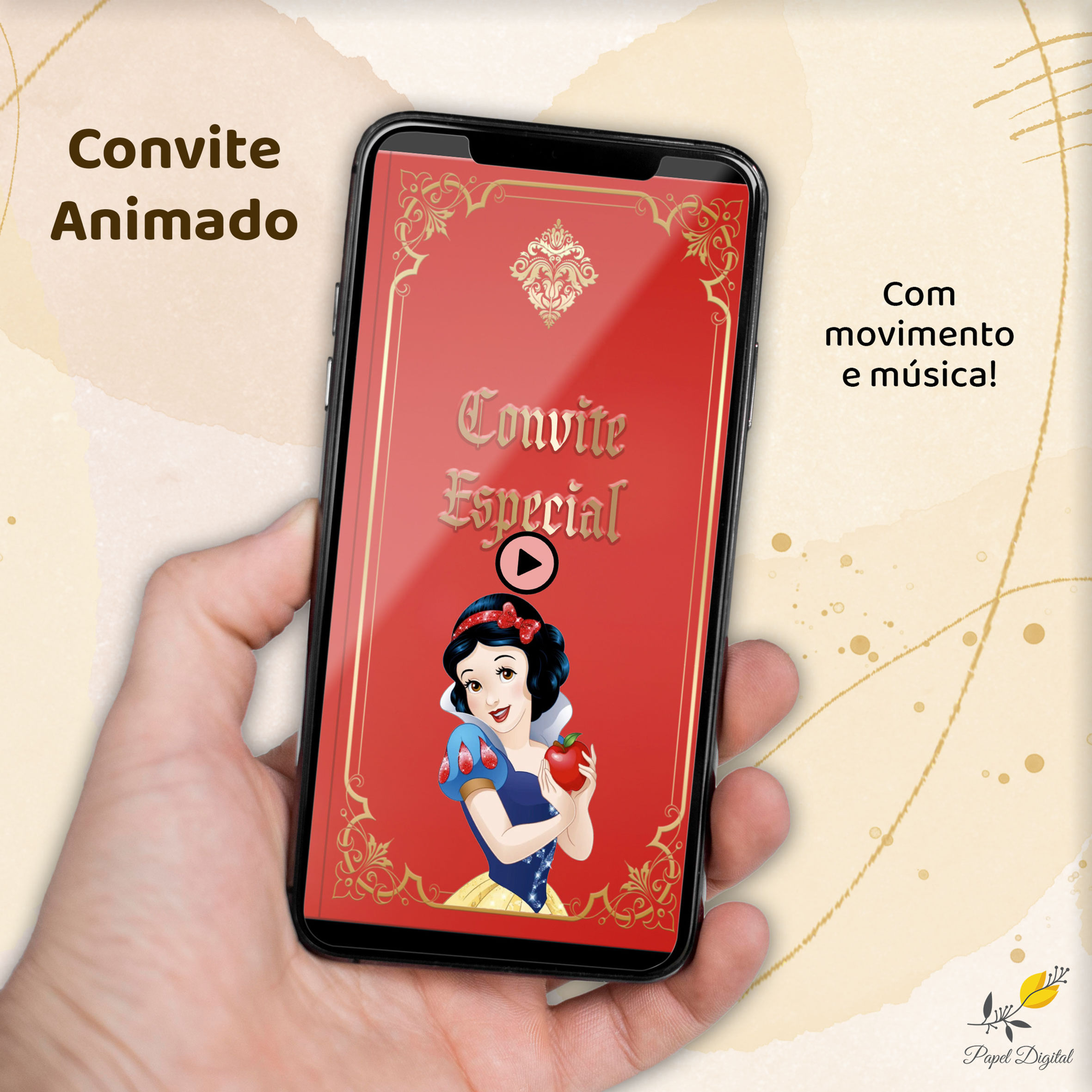 Convite Animado Branca de Neve Modelo 2