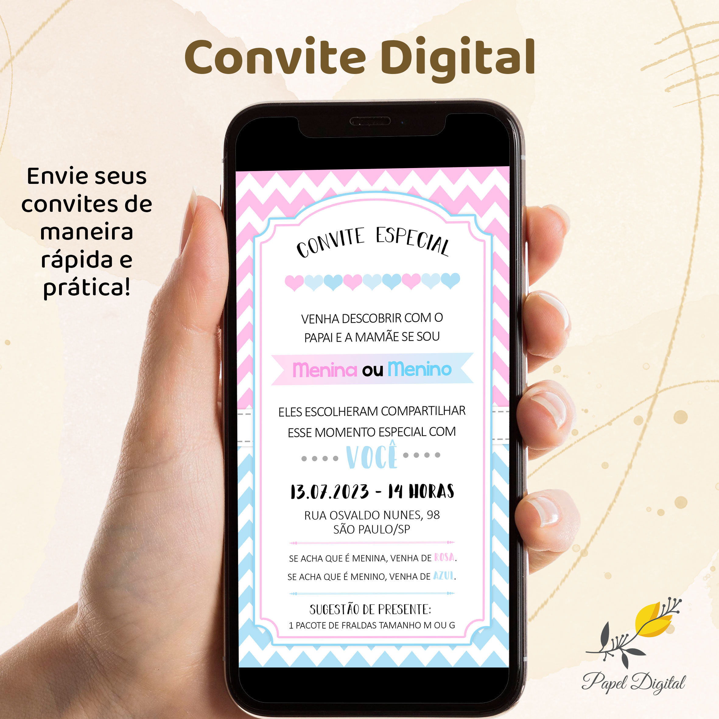 Convite Digital Chá de Revelação Modelo 7