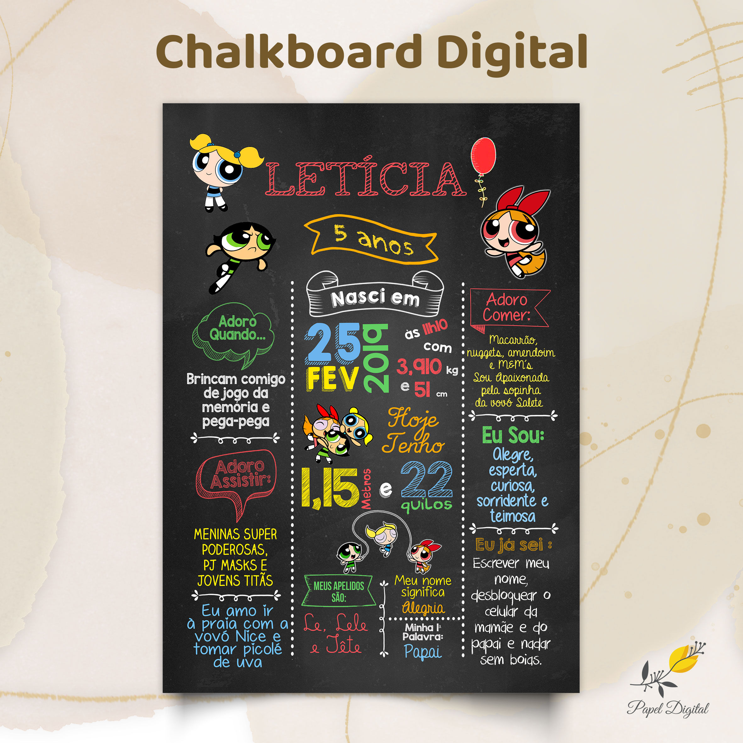 Chalkboard Digital Meninas Super Poderosas