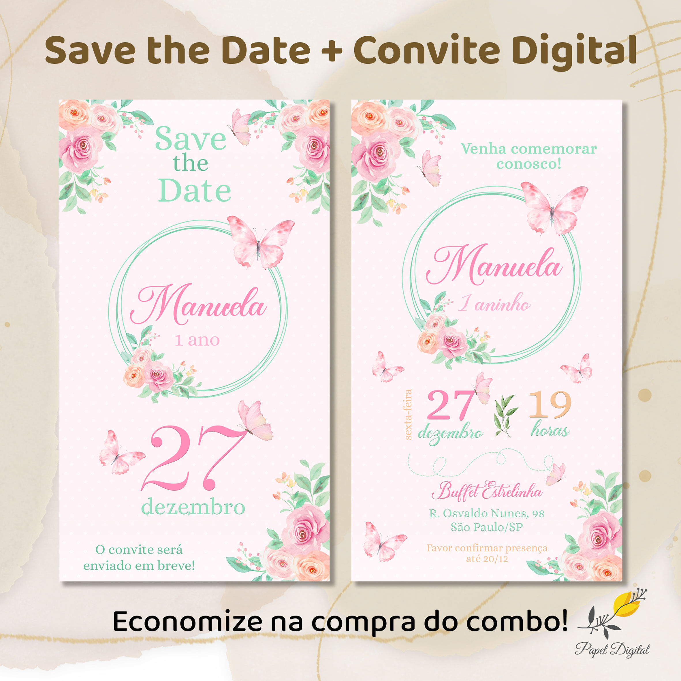 Convite + Save the Date Jardim Modelo 3