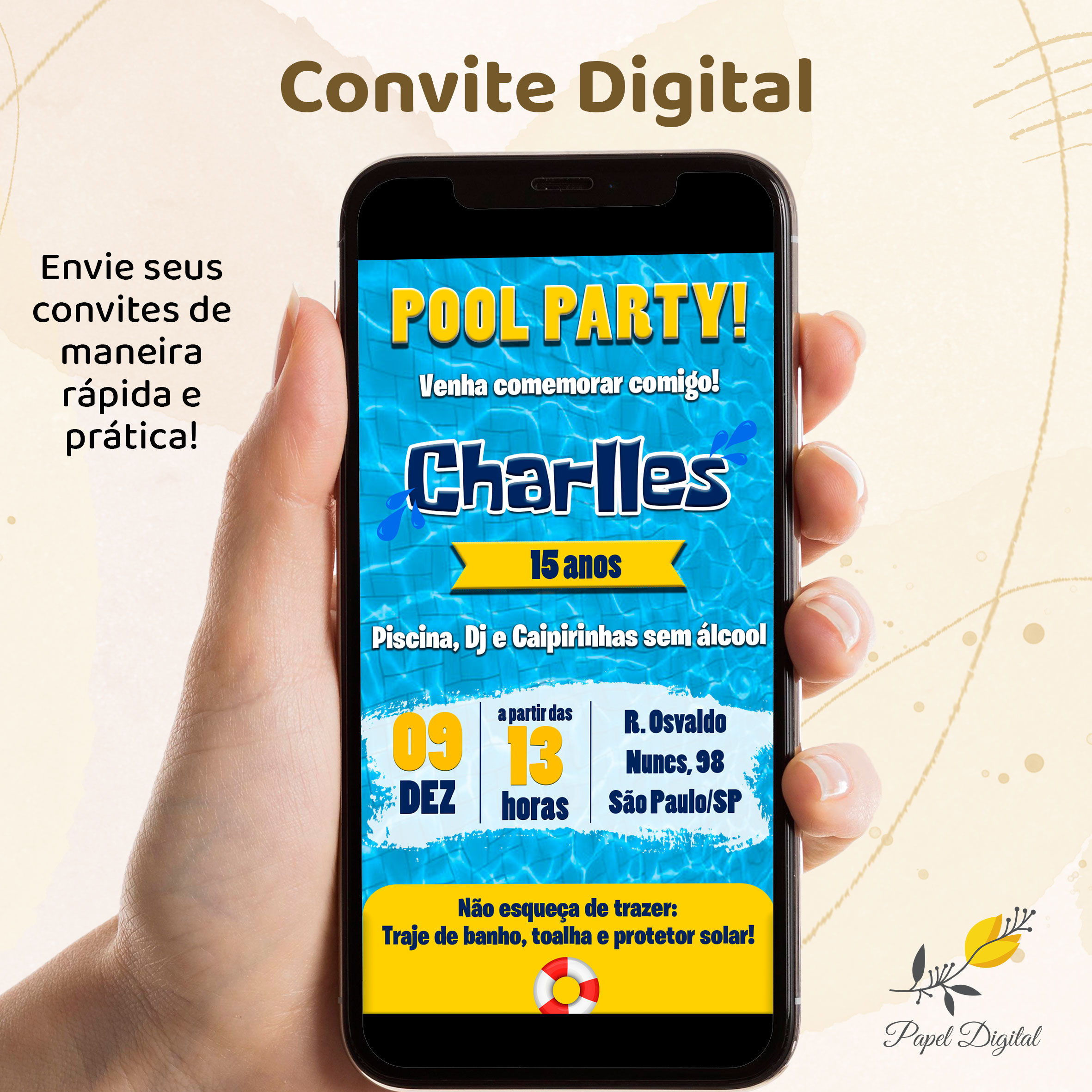 Convite Digital Festa na Piscina Modelo 3