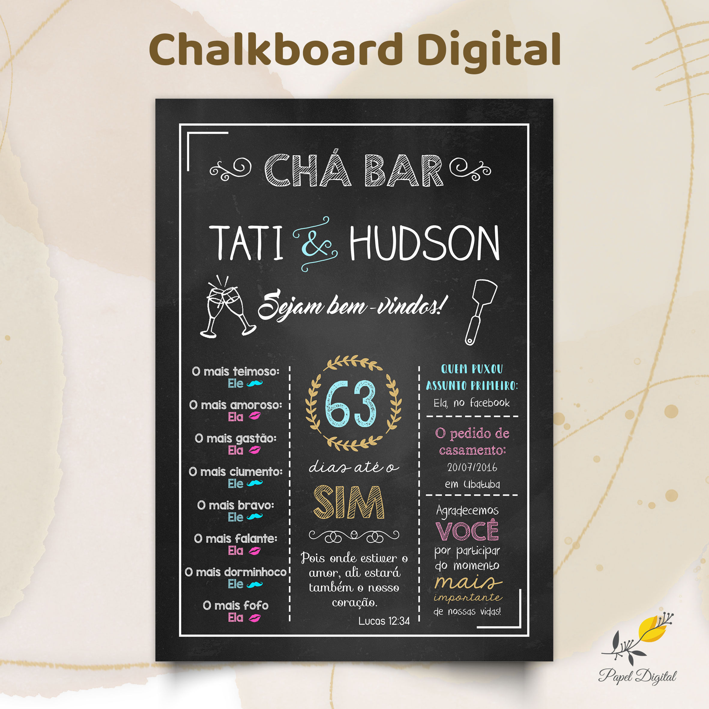 Chalkboard Digital Chá Bar Modelo 1