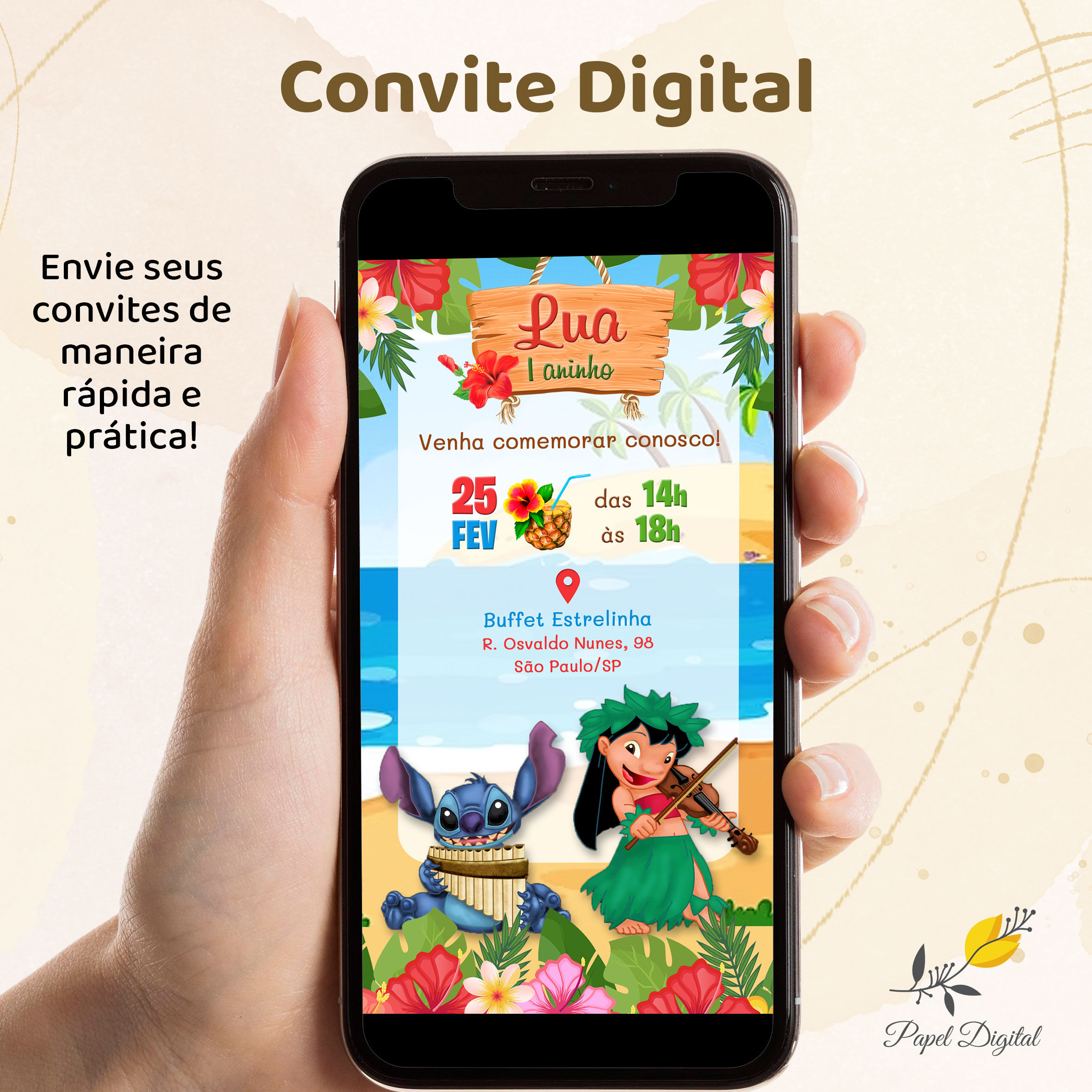 Convite Digital Lilo Stitch Modelo 1