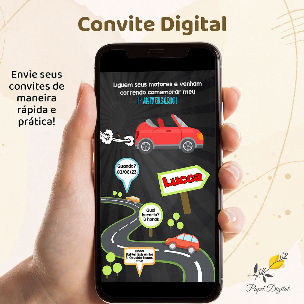 Convite Digital Carrinhos Modelo 2