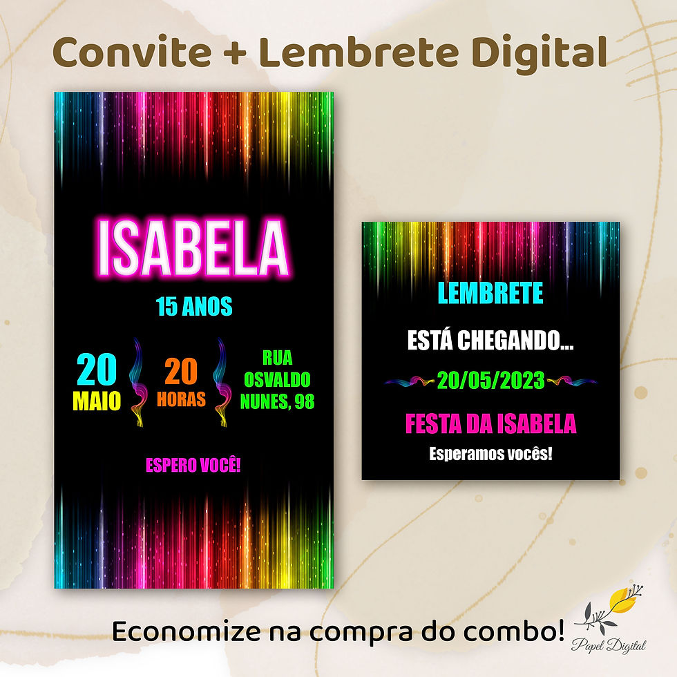 Convite + Lembrete Digital Neon Modelo 1