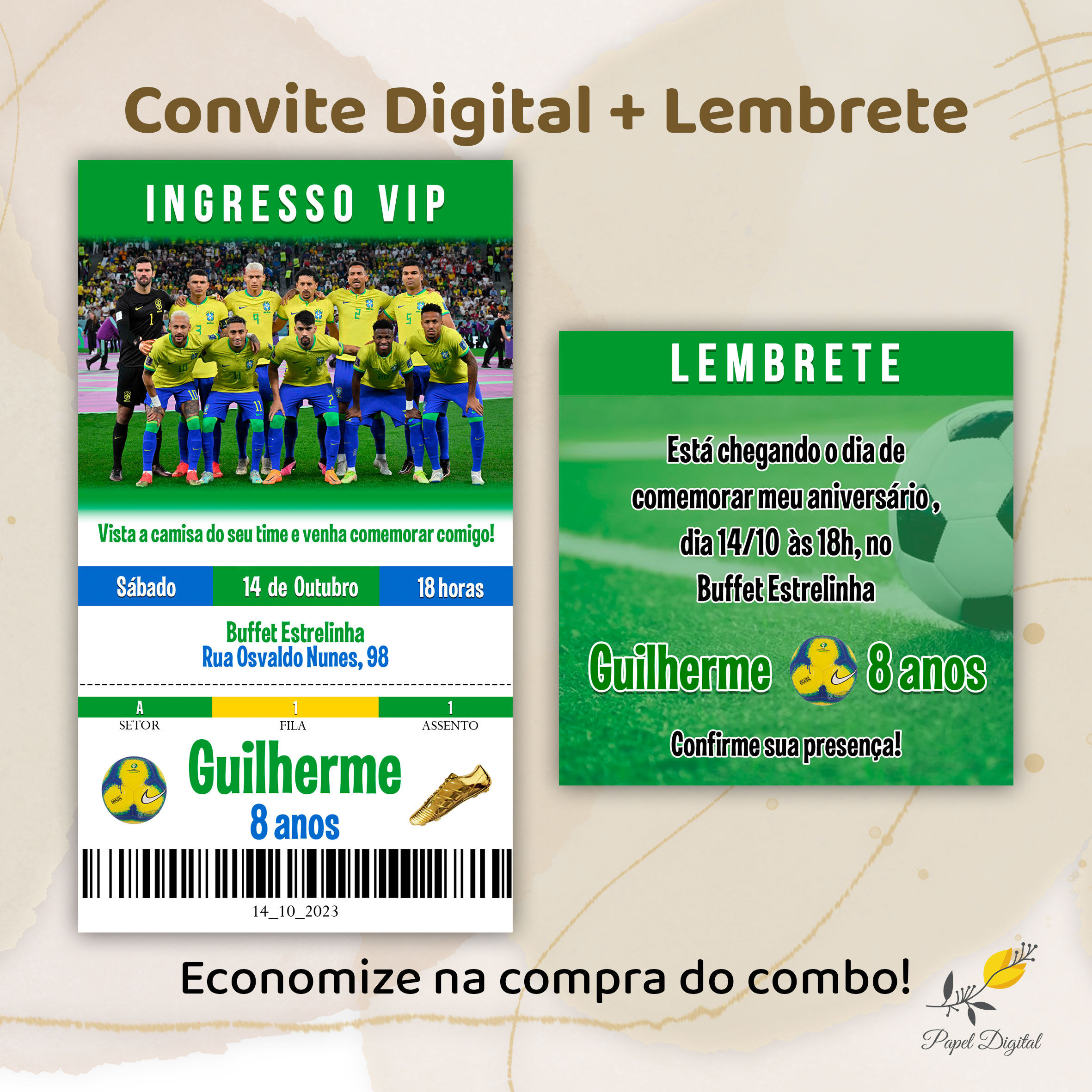 Convite + Lembrete Digital Futebol Modelo 4
