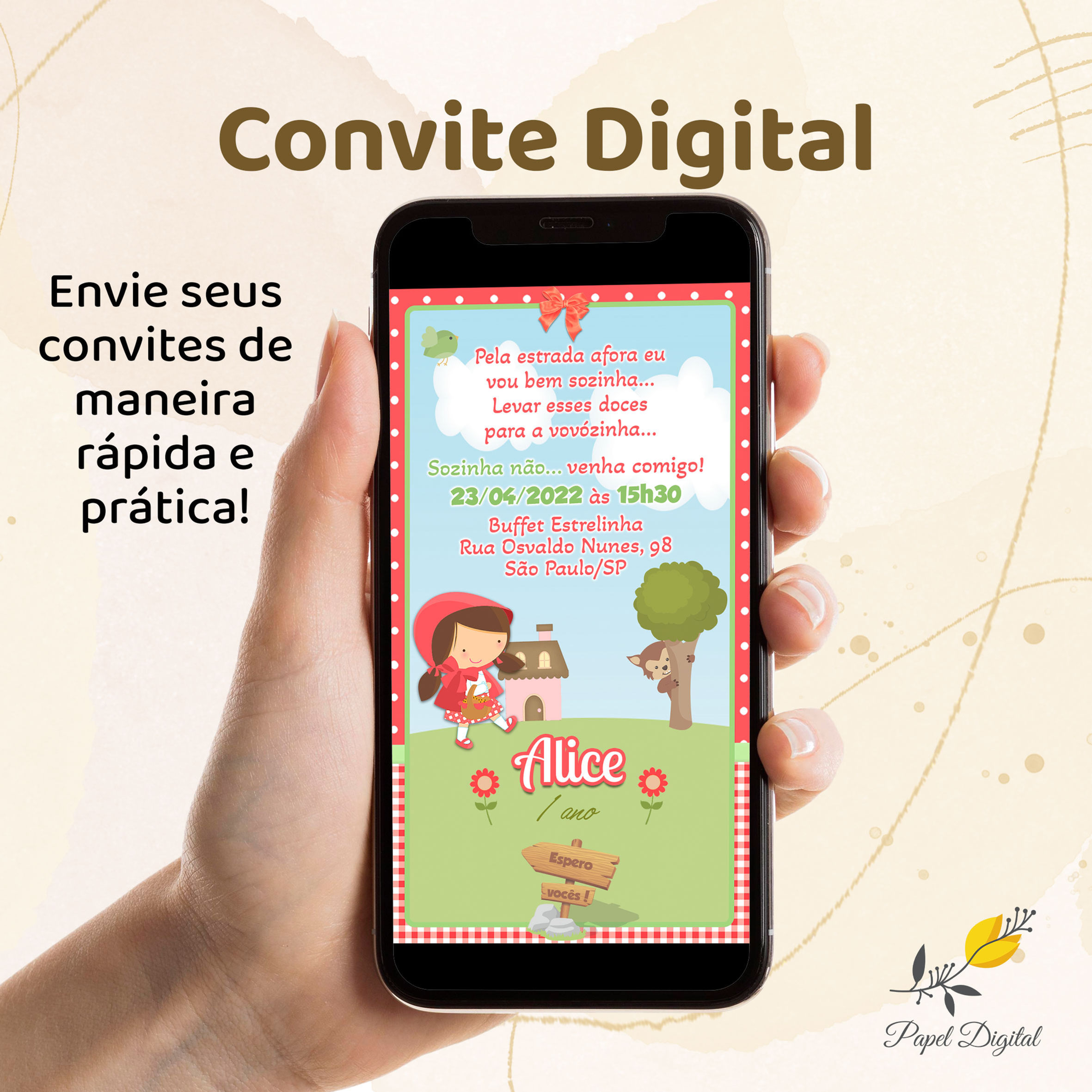 Convite Digital Chapeuzinho Vermelho Candy