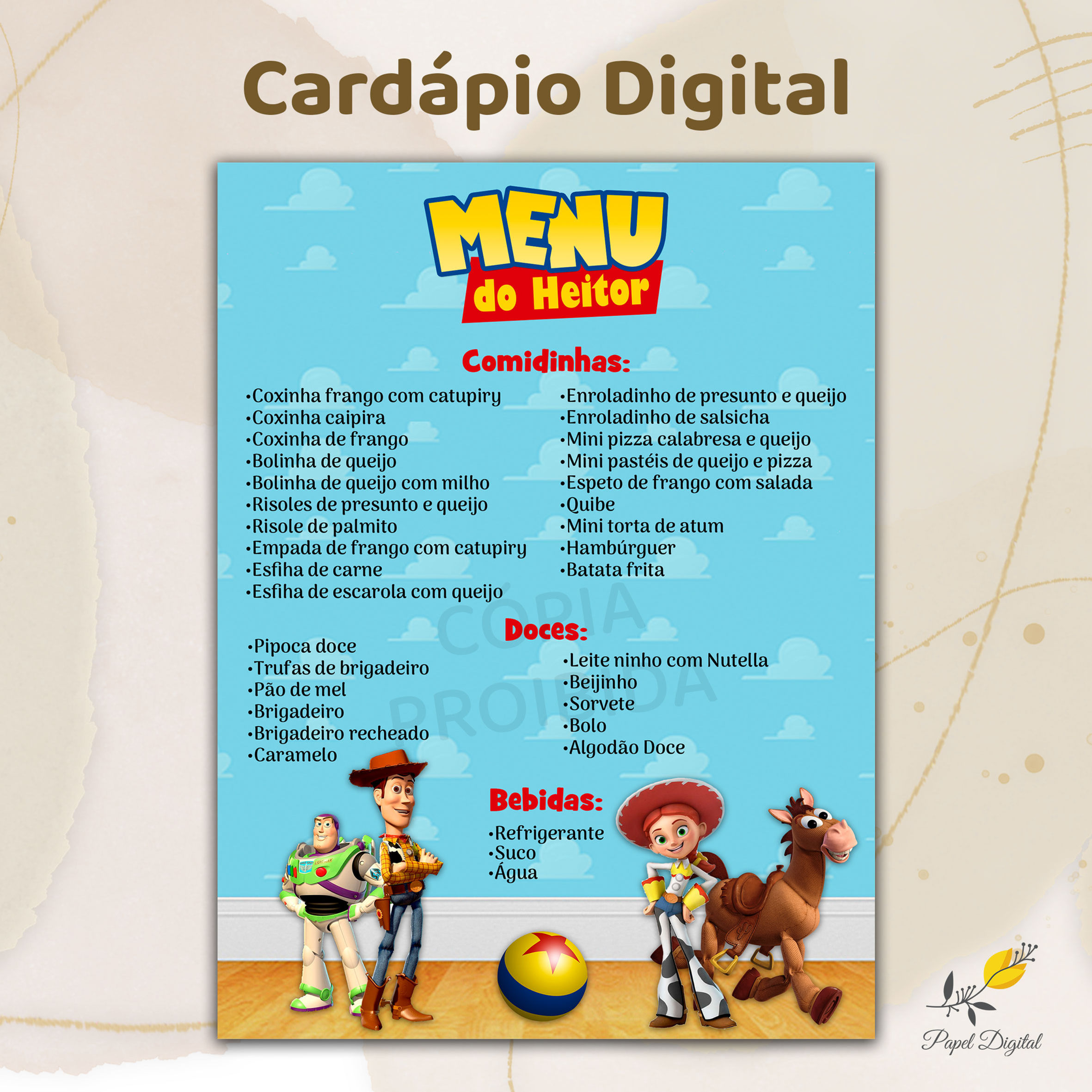 Cardápio para Festa Infantil Toy Story