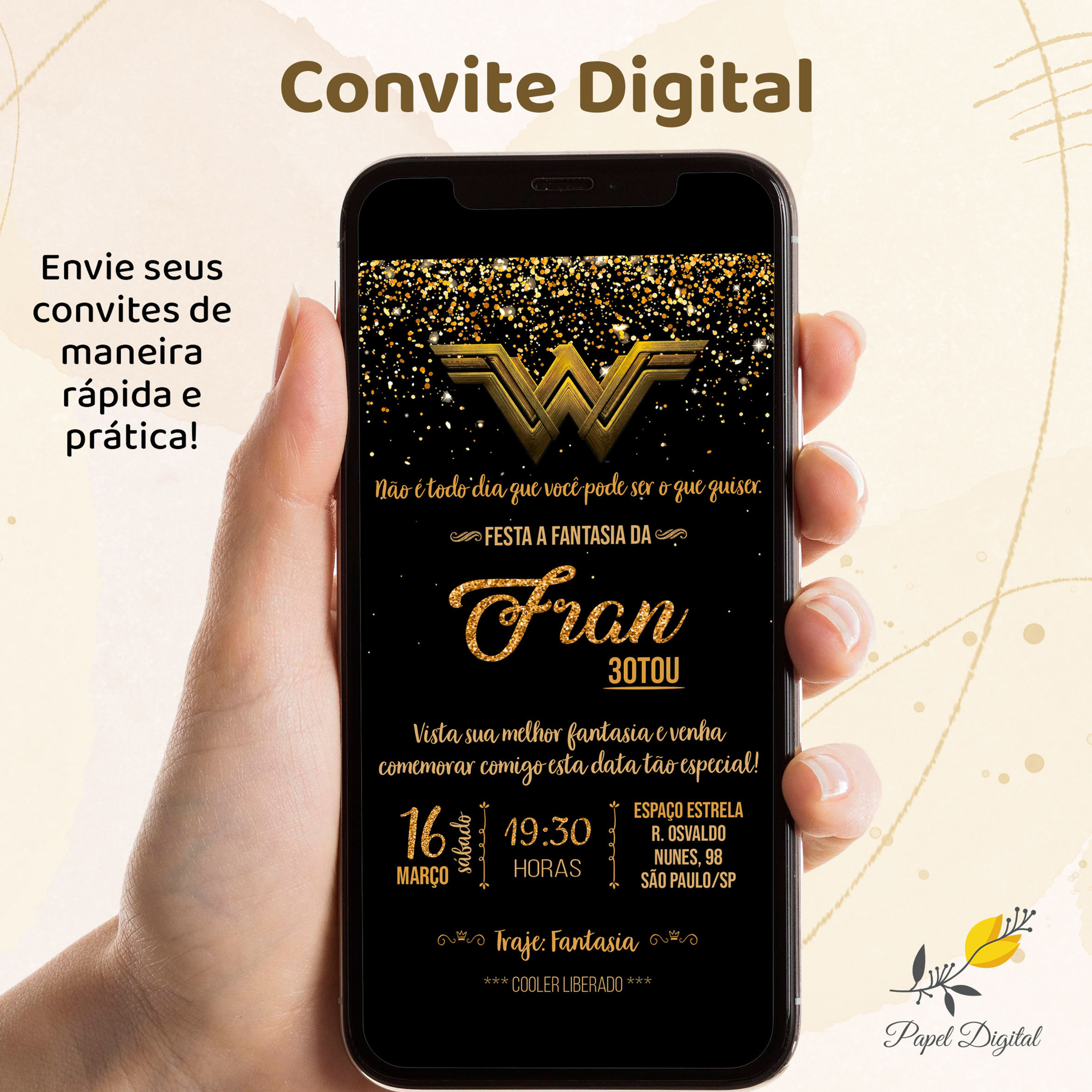 Convite Digital Mulher Maravilha Modelo 6
